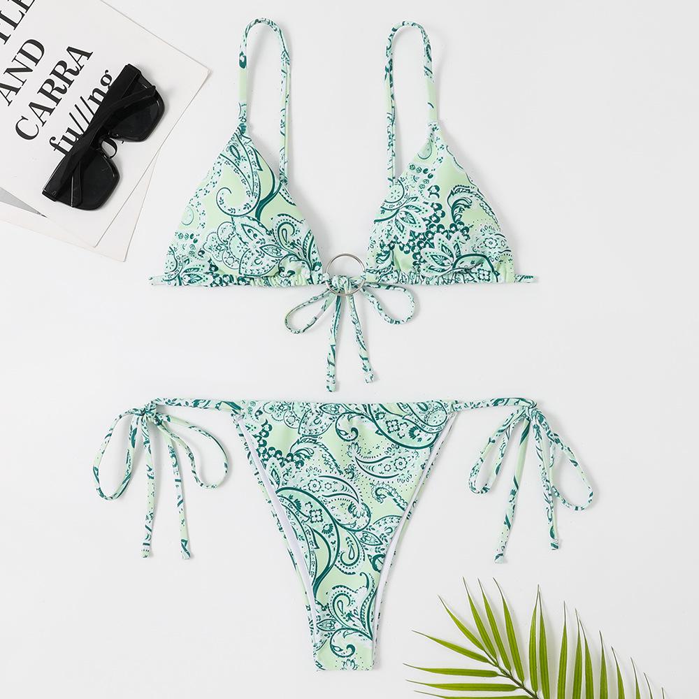 2023 Europäischer & Amerikanischer Damen Dreieck Schnürung Ringdruck Kreuz Cutout Sexy Bikini