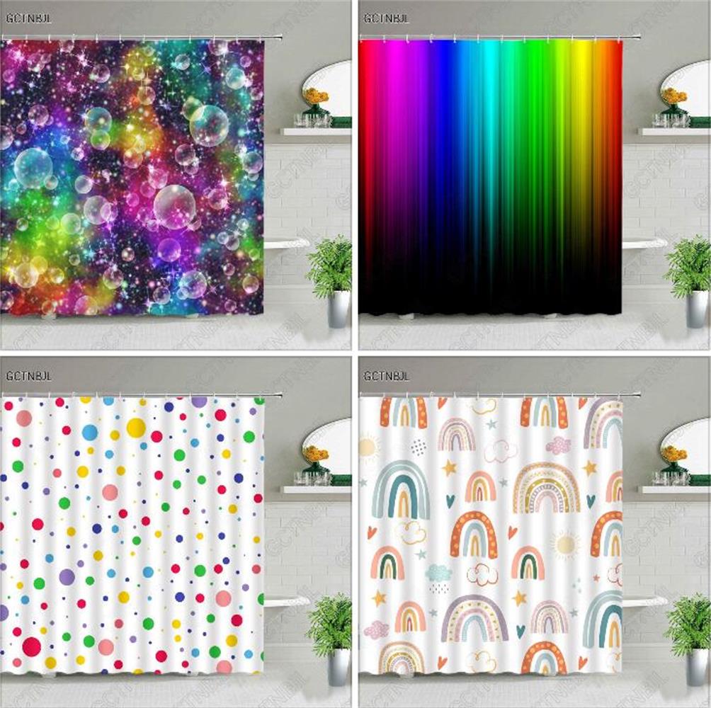 Dunika Chen Rainbow Color Stripe Shower Curtains Geometric Watercolour Pattern Bathroom Curtain Waterproof Polyester Fabric Bathroom Decor