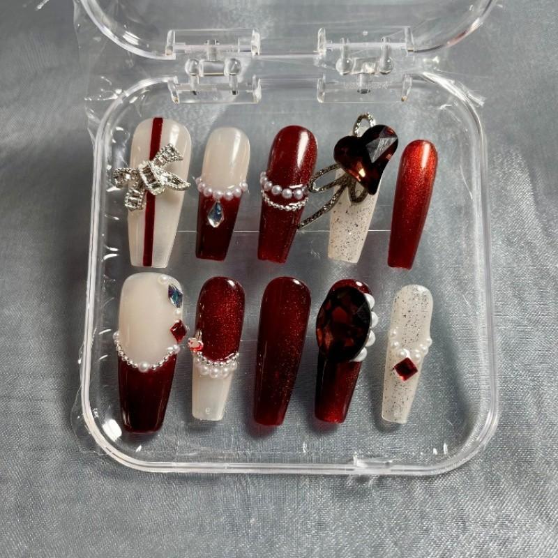 

Любовь Ноготь Искусственный Бант Красный Длинный Стиль Новый Год Великолепный Носимый Маникюр S