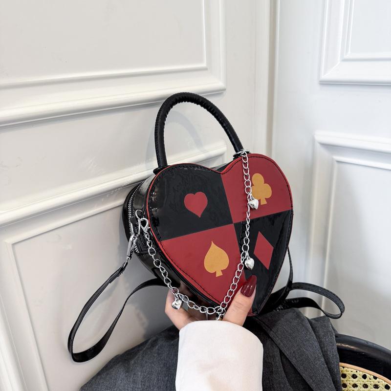 

Y2k Contrast Color Heart Shape Shoulder Bags for Women Cool Girls Chain PU Leather Crossbody Bag Portable Ladies Handbags