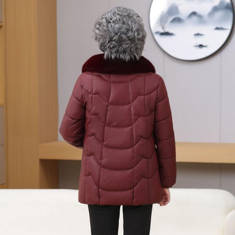 New Winter Clothing Velvet Thickened Leather Cotton-padded Jacket Medium and Long Women's Clothing Versatile Leather Cotton-padded Jacket