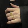 Zircon-Set Hollow Lace Open Ring, Medieval Plated 18K French Light Luxury Chain, Premium Ring.