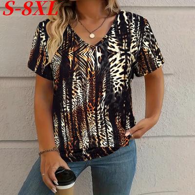 S-8XL Plus Size T-shirt Vintage Women T-Shirt Summer Outdoor Casual V-Neck Short Sleeve Tees Tops Female Oversize Clothing