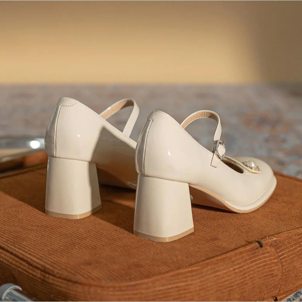 Fashion High Heeled Women's 2025 Spring/summer New Mary Jane Shoes Thick Heels High Heels Womens Leather Shoes Retro Round Toe Pumps