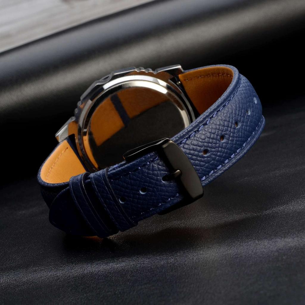 BISONSTRAP 22mm Calf Leather Watch Quick Release Genuine Business Navy Buckle Strap, Double-Sided Leather, Style, Blue/Silver