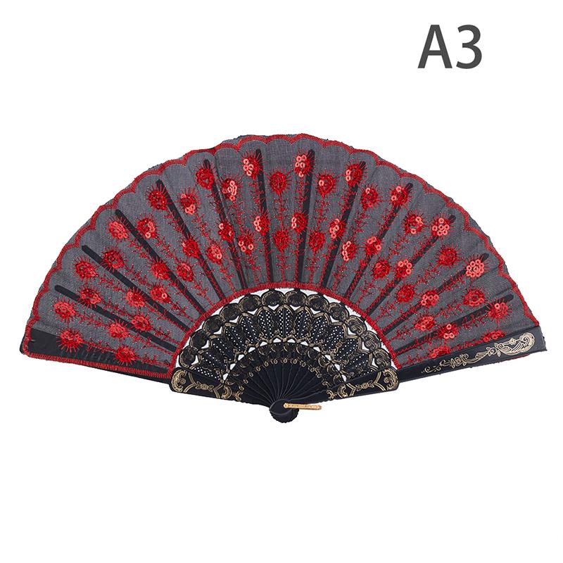 

Радужный цветной танцевальный веер с узором павлина, складной ручной вышитый веер с пайетками as the picture