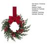 Artificial Christmas Wreath for Front Door 10 Inch Winter Greenery Wreath with Red Berries And Velvet Bow for Farmhouse Porch Wall Fireplace Decor