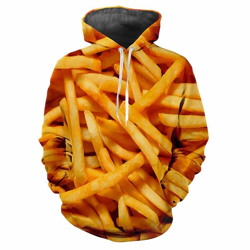 Mňam jídlo Popcorn 3D tištěné Pánské mikiny Žena Kreativní Osobnost Hranolky Grafická mikina Dětská Vtipná Ležérní Volná Top