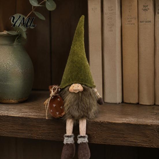 Desktop Display Figurines Vintage Farmhouse Gnome Figurine, Dangle Leg Statue, Rustic Tabletop Forest Theme Shelf Decor Ornament for Fall Thanksgiving