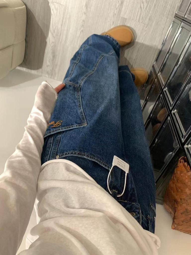 2025 Autumn Retro Embroidered Wide-Leg Workwear Jeans