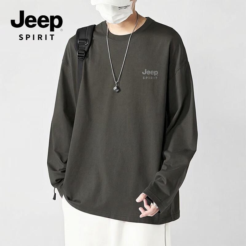 JEEP SPIRIT Men's Crew Neck Loose Fit Cotton Long Sleeve T-Shirt
