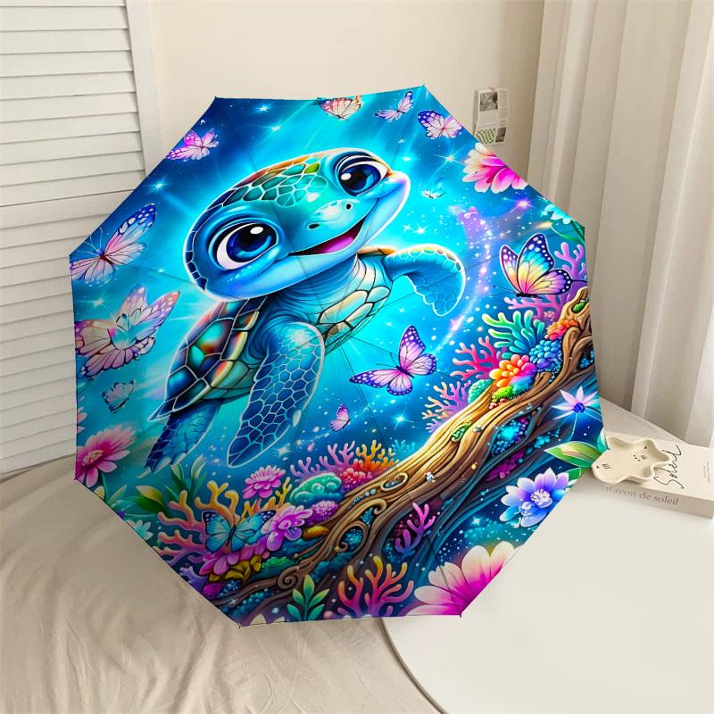 

1PC turtle flowers Umbrella-8-Rib Reinforced, Automatic Open, Lightweight & Durable, Fashion Accessory for Outdoor, J0390