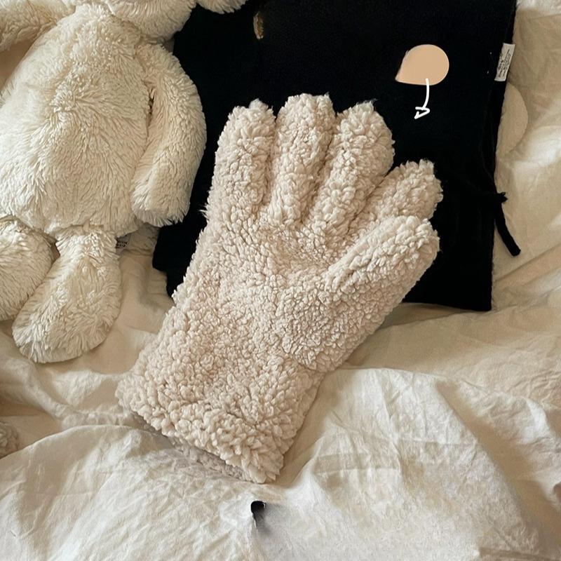 Windproof Ladies Electric Bike Winter Cycling Warm Gloves Five Finger Winter Cycling Lamb Fur Plus Suede