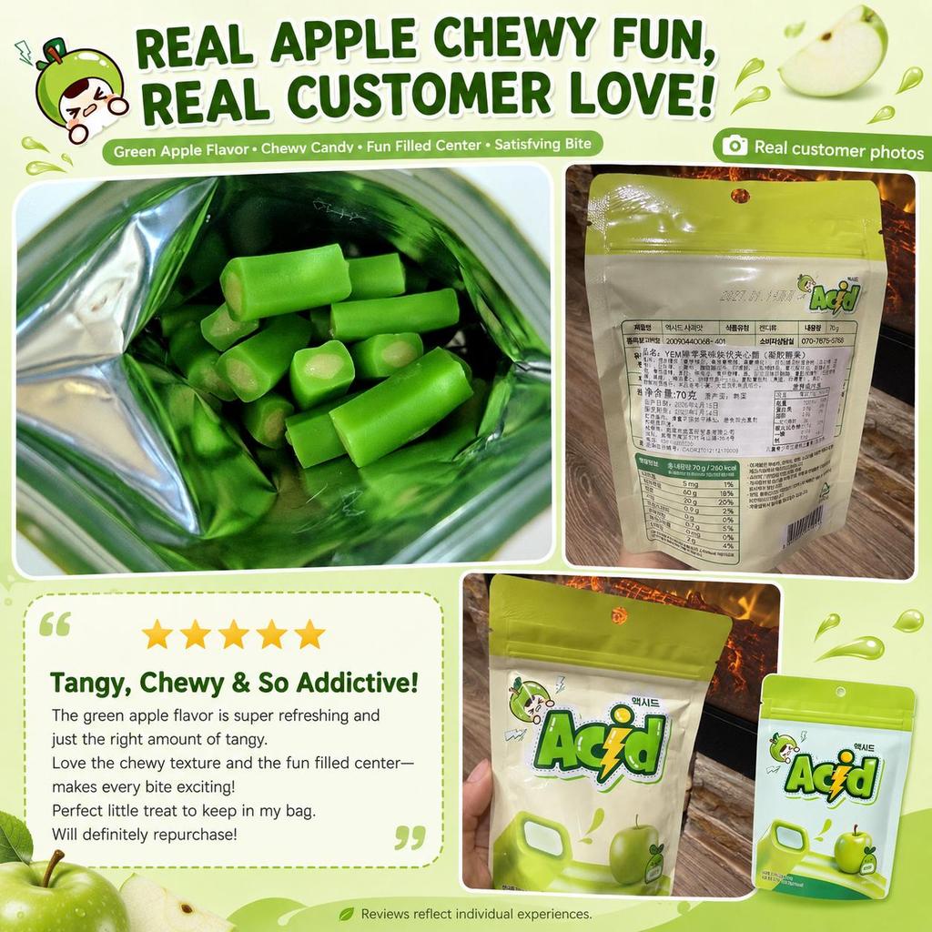 YEM Apfel-Geschmack Würfel gefüllte Gummibonbons 70g