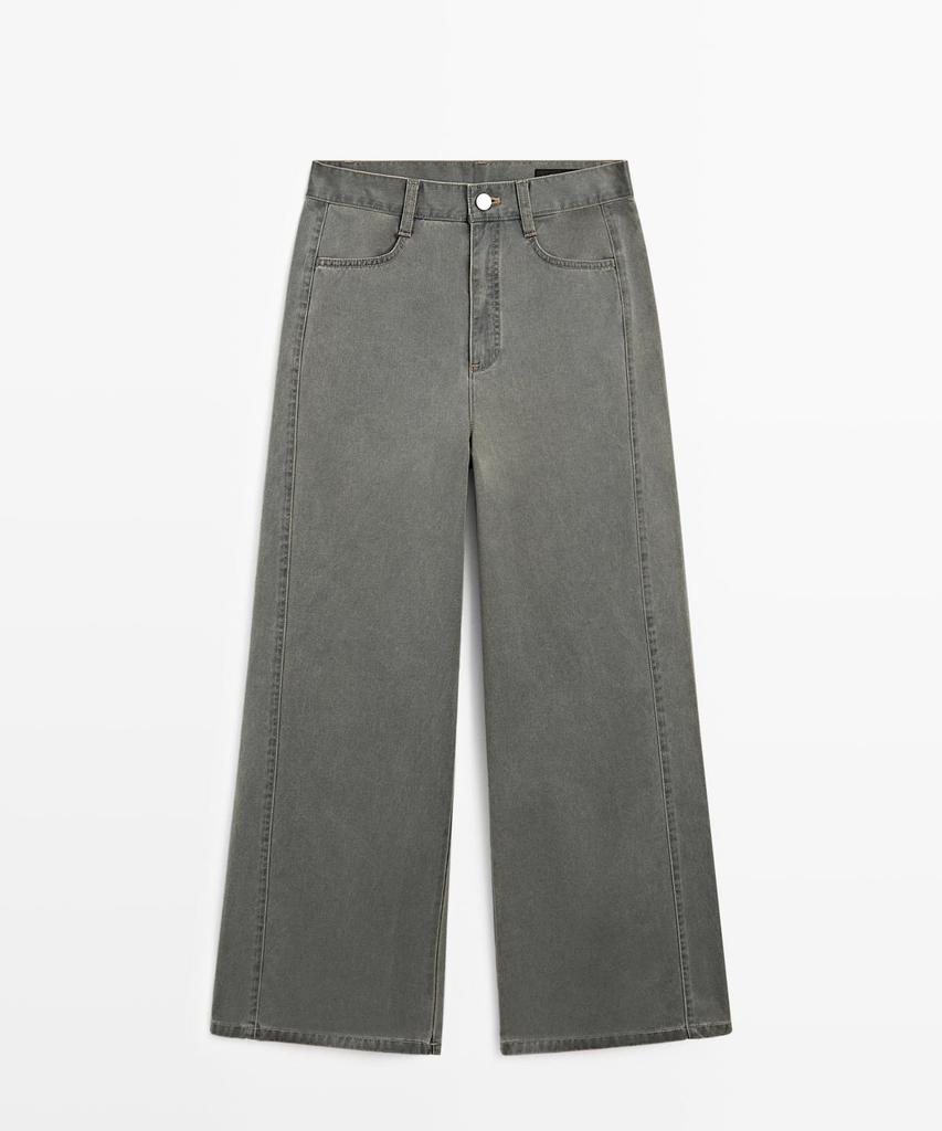 Masimodutti Denim Detail Wide Leg Cotton Pants