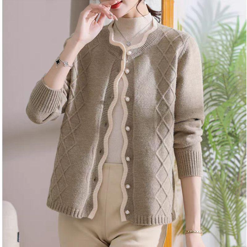 

Мамин кардиган крупной вязки в китайском стиле: Женская верхняя одежда Осень/Зима для женщин среднего и пожилого возраста XL 125-135 lbs