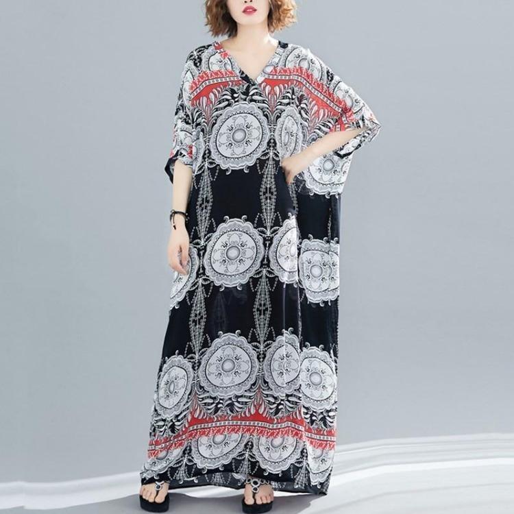 Nouveauté Été Robe Longue Maxi Vintage Florale Satinée Grande Taille Femmes Décontractée Ample Robes