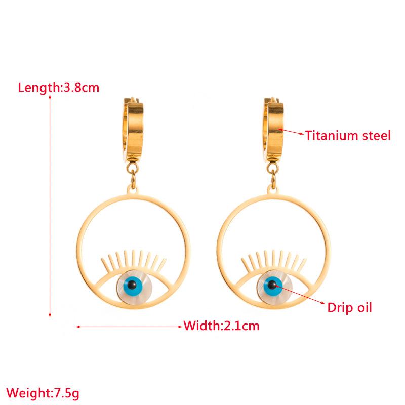 Women Simple Devil's Eye Drop Earrings Stainless Titanium Steel Crystal Drop Oil Smile Pendant Earrings Geometric Ear Ornaments