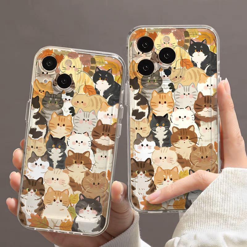Kitty Party Soft Phone Case For iPhone 16 15 14 13 12 11 Pro Max 16E Plus SE2 12 13 Mini Vibrant Lily Print Clear Cover