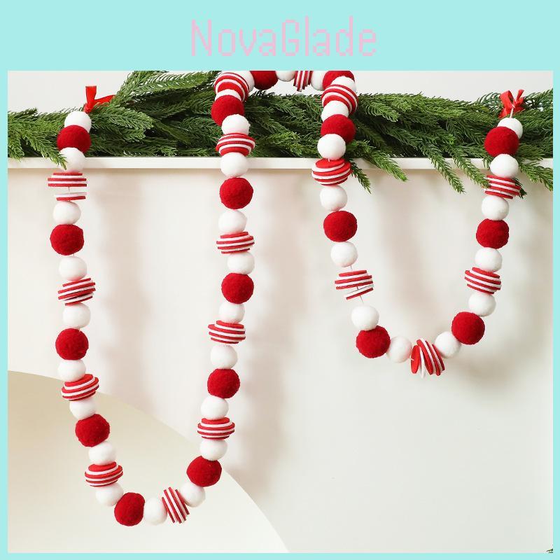 Christmas Felt Banner With Red White Balls For Holiday Decor And Window Display