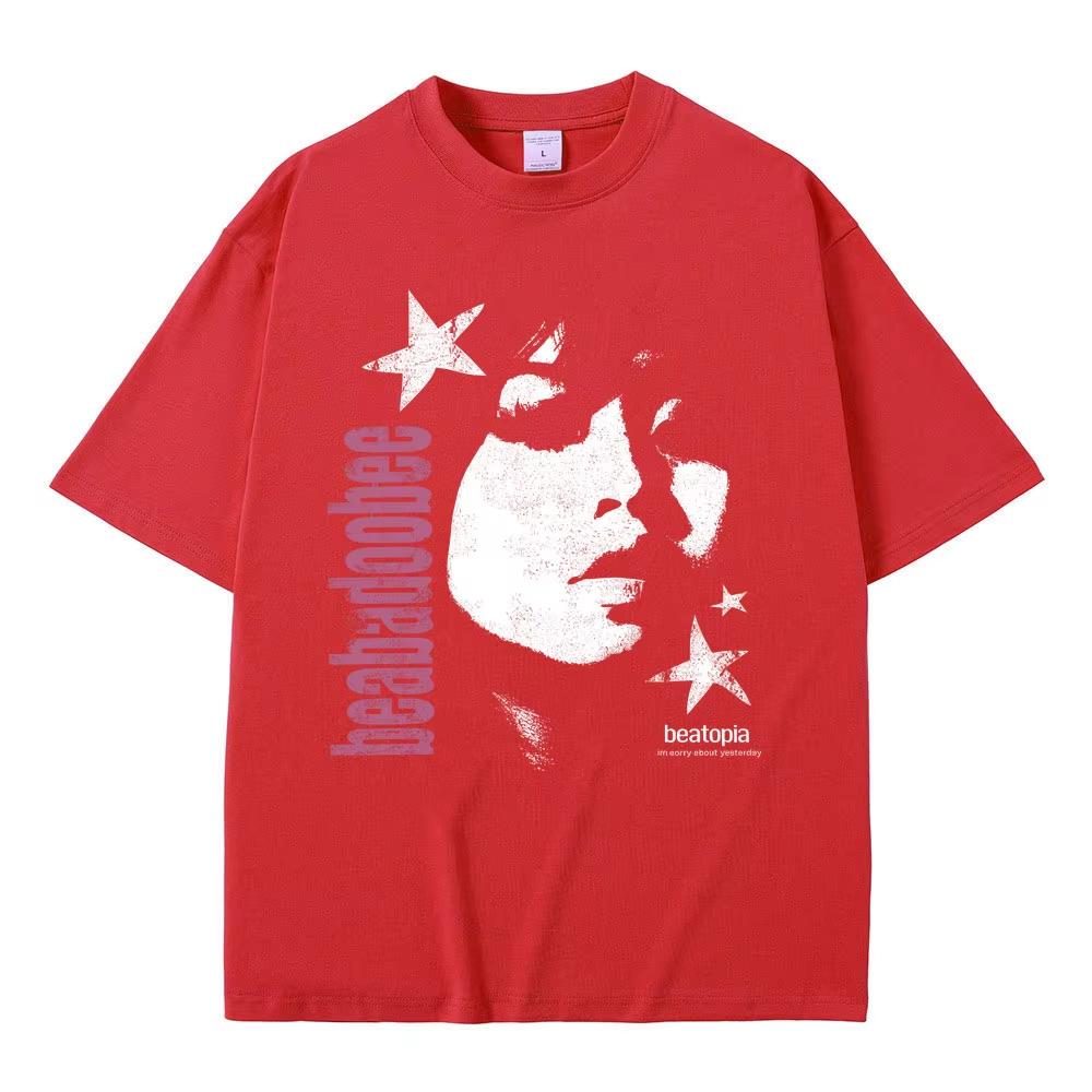Beabadoobee Gesicht Grafikdruck Unisex Hip-Hop Mode Pop-Musik Lässig Reines Kurzarm Streetwear Kurzarm Damen und Herren T-Shirt