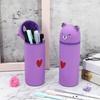 Cartoon Bear Pen Bag Large Compartment Zippered Silicone Pencil Case Standing Up Pen Holder Pencil Bag Gift for Student