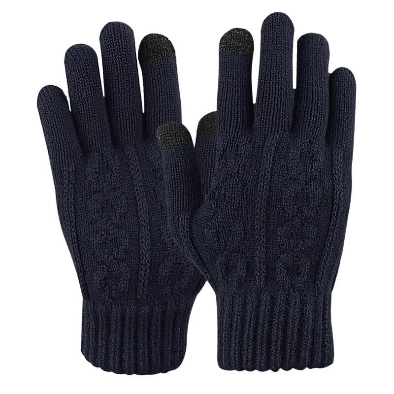 Knitted Touchscreen Five-Finger Gloves: Warm, Breathable, and Fingerless with Jacquard Texture & Fleece Lining for Autumn and Winter.