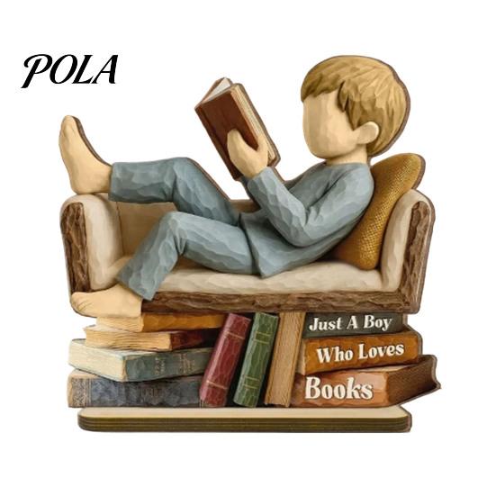 Reading on Sofa Wood Sign Woman Book Wooden Plaque, Just A Girl/Boys Who Loves Statue for Personalized Lover Ornament Shelf Desk, Literary Wall