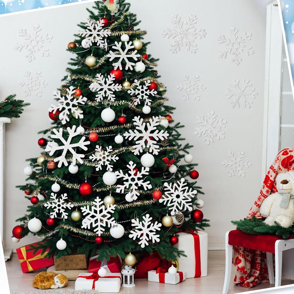 Fuutreo 108 Pcs Snowflake Cutouts Winter Glitter Paper Decorations Bulletin Board Decor 3 Size Cutouts for Winter Holiday Party Wonderland