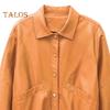 Women Jacket Faux Leather Smooth Surface Turn-down Collar Single-breasted Long Sleeves Pockets Retro Motorcycle Coat Office Commuting Travel Outerwear