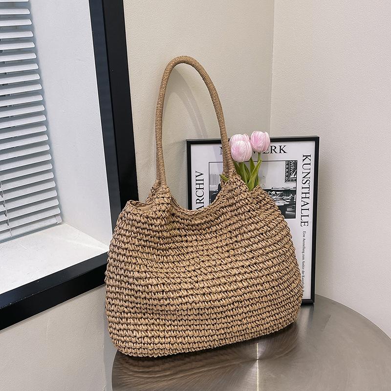 Geantă de paie tote de capacitate mare, geantă de umăr casual nouă, geantă împletită, geantă de vacanță pentru plajă, geantă pentru femei, geantă de mână