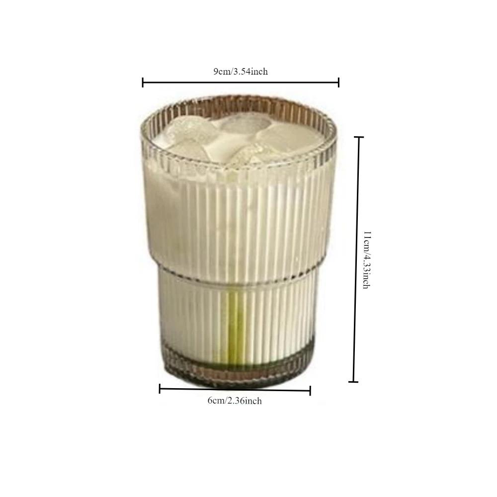 1/2PCS Stripe Glass Cup Vertical Stripes Water Cup S with Lid and Straw Iced Coffee Cups Drinking Glasses for Juice, Milk, Tea