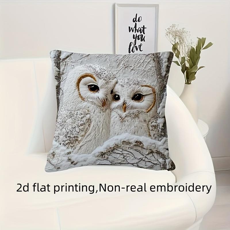 2D Flat- Winter Snowy Owl Couple Throw Pillow Cover Rustic Forest Animal Square Cushion Case For Couch Bedroom Sofa Home Decor