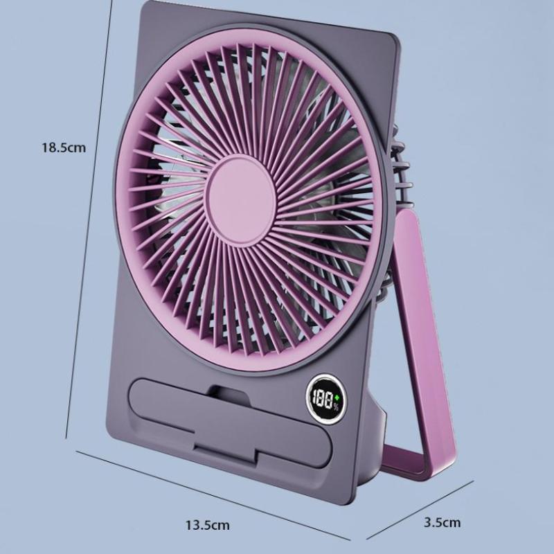 Ultra Thin Mini Fan Usb Rechargeable Card Fan Lcd Digital Display 5-Speed Adjustment Hanging Stand Dual Use Desktop Fan