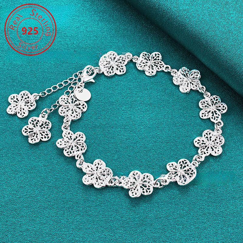 A Stylish 925 Sterling Silver Flower Pendant Bracelet Is an Ideal Gift for Everyday Occasions, Christmas, Thanksgiving, and Valentine's Day