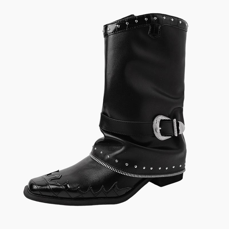 Design Punk Boots Women's High-end Trouser Tube Boots 2025 Summer New Pointed Rivets Pleated High Heel Thick Heel