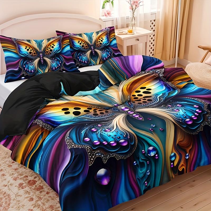Vibrant Butterfly Print Duvet Cover Set All-Season Comfort Machine Washable For Home Dorm Decor Dorm Room Vibrant Bedding Set