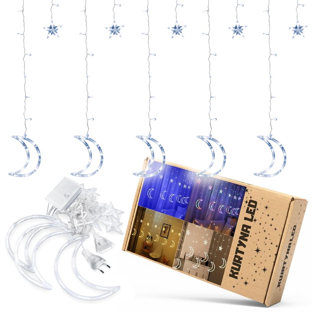 Christmas Lights Curtain Lights Moons Cold White Christmas Cold White
