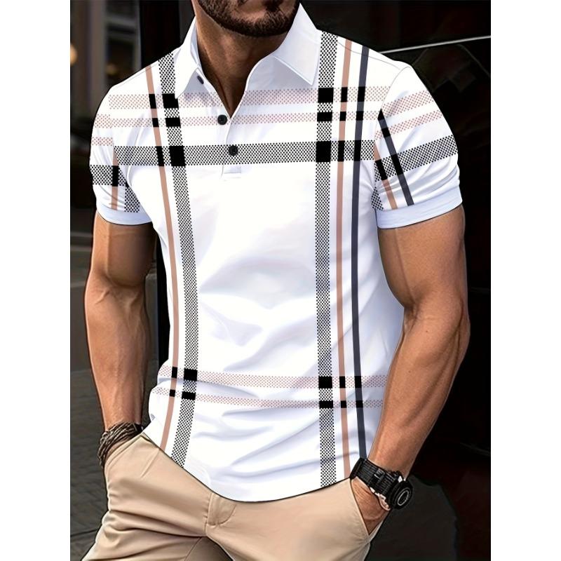Summer Fashion Men's Striped POLO Shirt Lapel Button Down Men's Short Sleeve Street Trend Style Men's Top