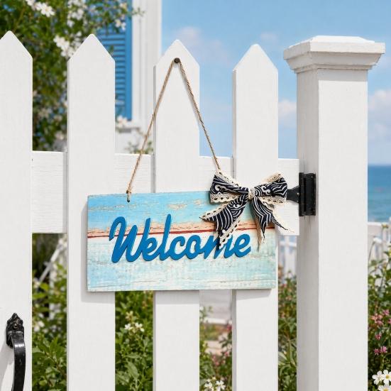 Yangyizhi Welcome Decorative Sign, Wooden Mediterranean Retro Style Wall Mounted Door Sign for Indoor Outdoor Use