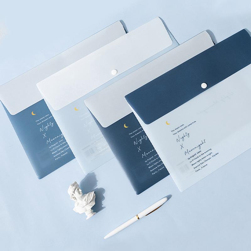 4 Pcs Folder Document Organizer Holder Bag File Blue Buckle Pockets Button Office Student