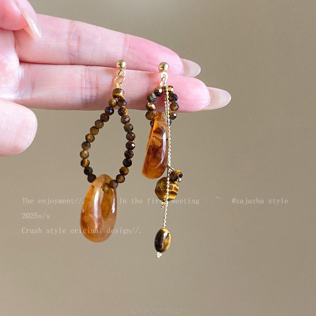 European and American retro fabric flower fringed leopard print earrings earrings personalized temperament earrings women