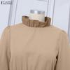 ZANZEA Women Casual Round Neck Loose Long Sleeve Splice Dress
