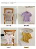 2025 Summer Korean Style Ruffle Sleeve Dress for Girls - Short Sleeve Striped Skirt