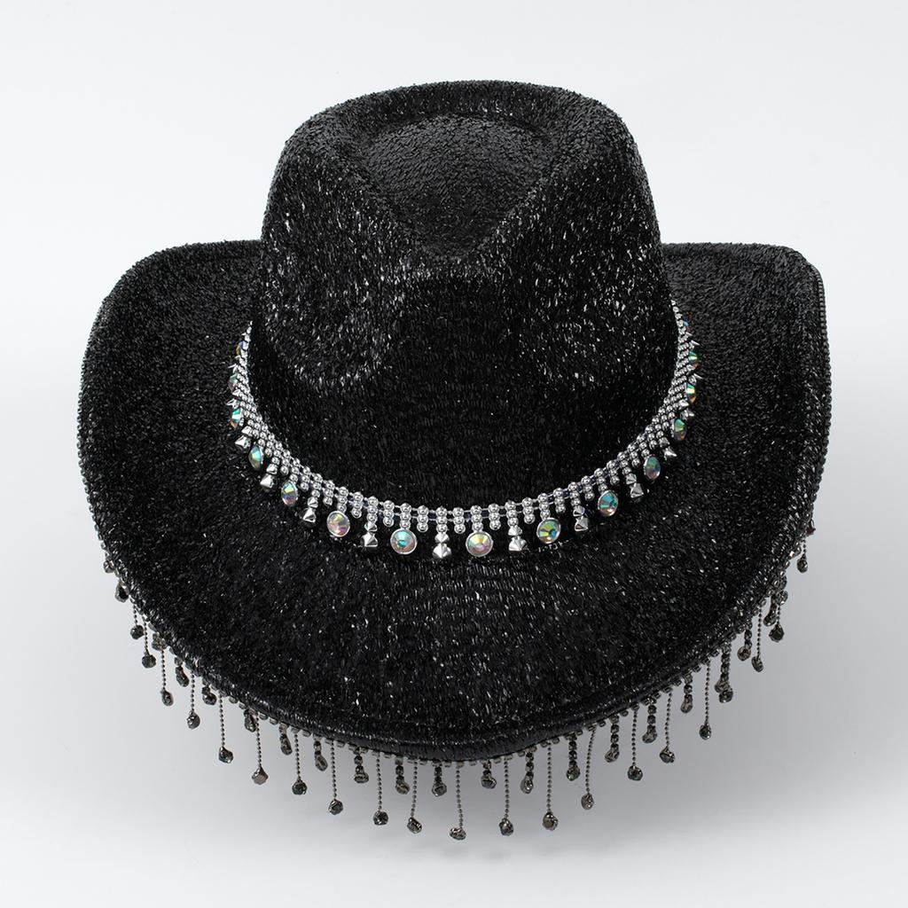 Sparkly Rhinestones Tassels Cowboy Hats Crystal Hat for Bachelorette Party Crystal Hat for Club Stage Bar