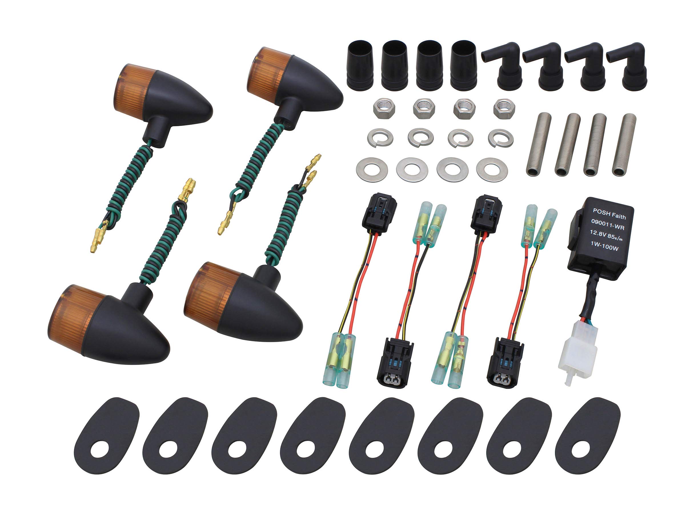 

POSH FAITH Motorcycle Turn Signal Classic Turn Kit for Z650RS Black Body with Orange Part Number Kit, Bullet-Shaped Signals, Model-Specific