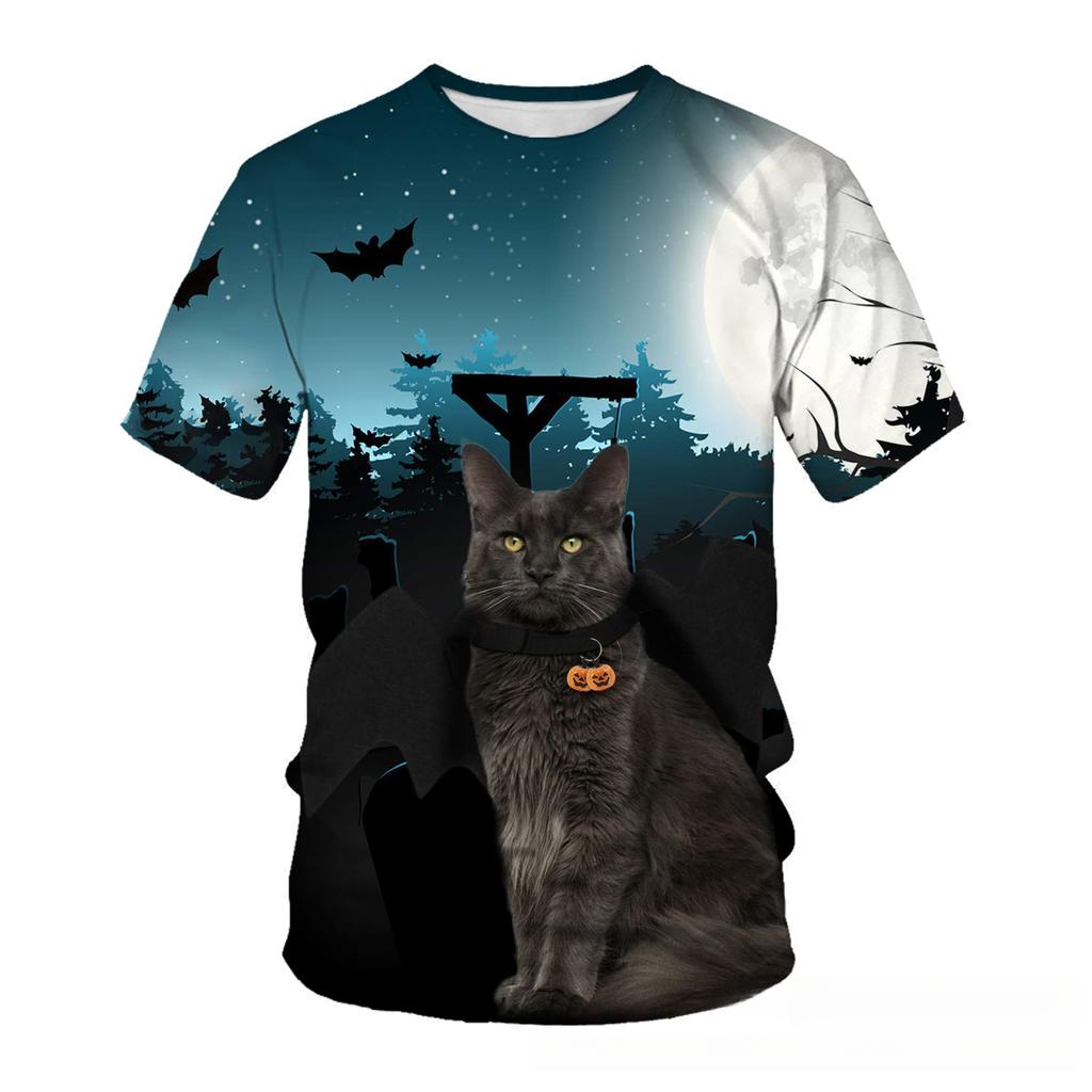 Summer Round Neck 3D Cute Cat Print Top Fashionable Casual Short Sleeved Men's T-shirts