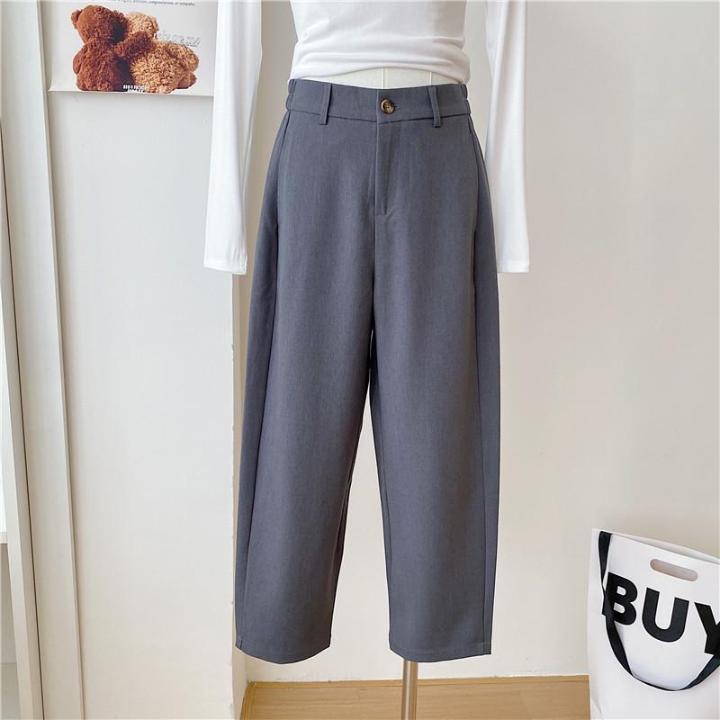 

Женские брюки цвета хаки с широкими штанинами осень 2024 года — темно-синие, свободные, прямые, длина девять точек XL серый