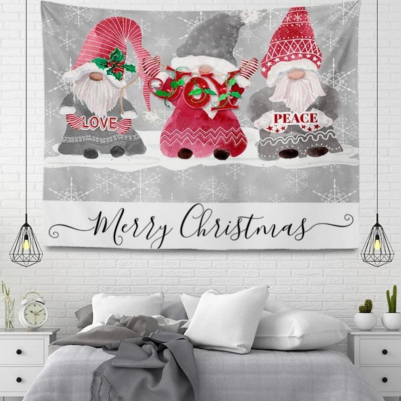 Tapiz con Patrón de Papá Noel de Dibujos Animados Decoración de Pared para Hogar Dormitorio Sala de Estar Tapiz con Tema Navideño