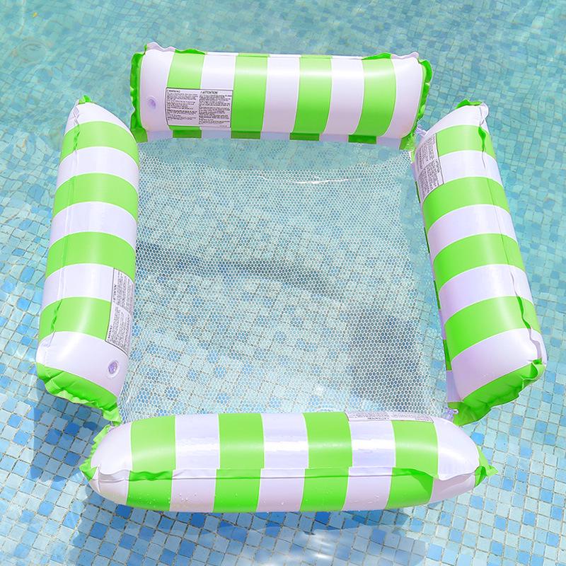 Inflatable Four-Tube Mesh Lounge Chair: Striped Hammock-Style Floating Bed for Water Recreation